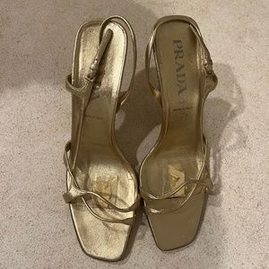 Gold Prada Slingback Heels